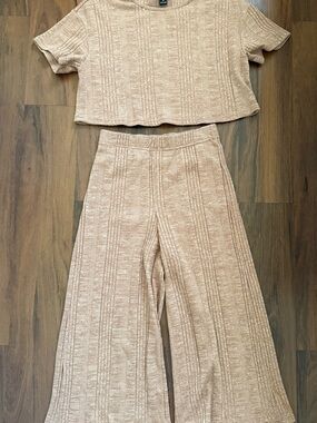 Wide-Leg Ribbed Knit Pants in Light Beige - Effortless Everyday Style